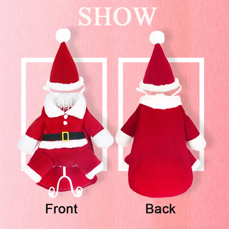 Cute Dog Santa Claus Outfit Christmas Costume for Small Dogs Cats Yorkie Cosplay Clothes Dress Up Jumpsuit Party Gifts Supplies