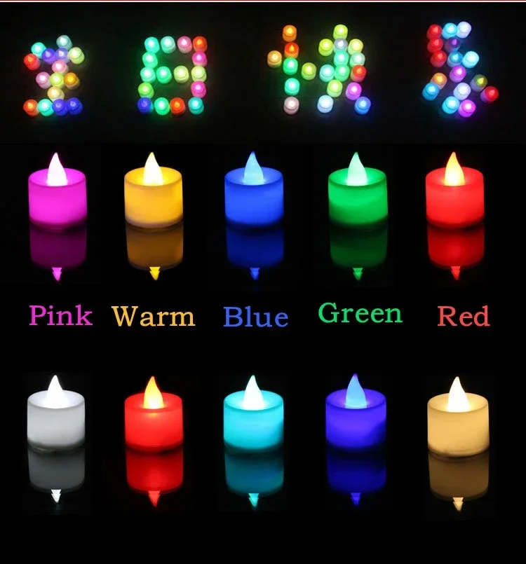 50/24*Pack Colorful LED Candle Light Battery Operated Tealight Switch Candles Flameless Wedding Home Christmas Decor Mini Candle