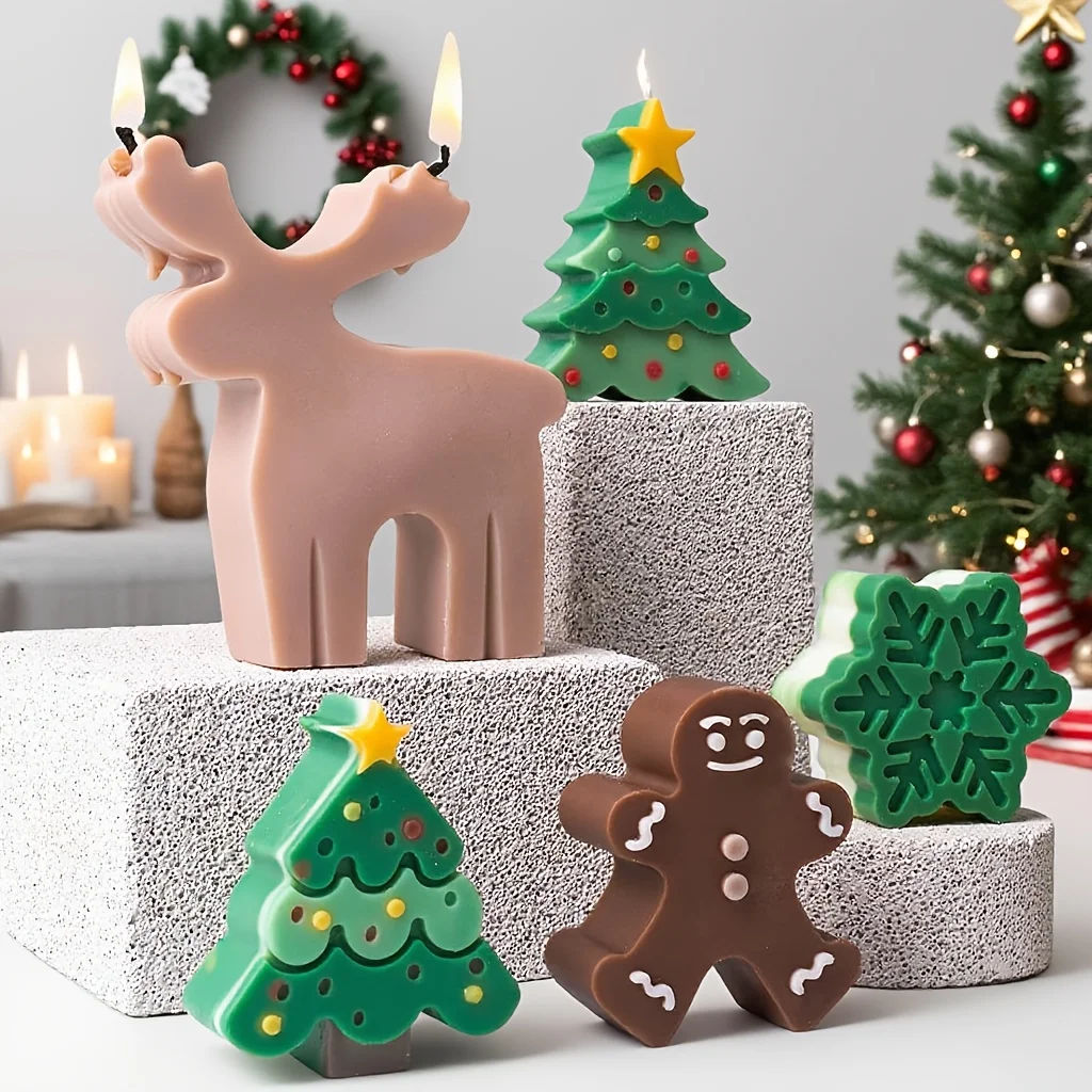 6pcs Christmas-Themed Silicone Candle Molds Set: Reusable, Soft & Easy-to-Release DIY Craft Molds for Aromatherapy Candles