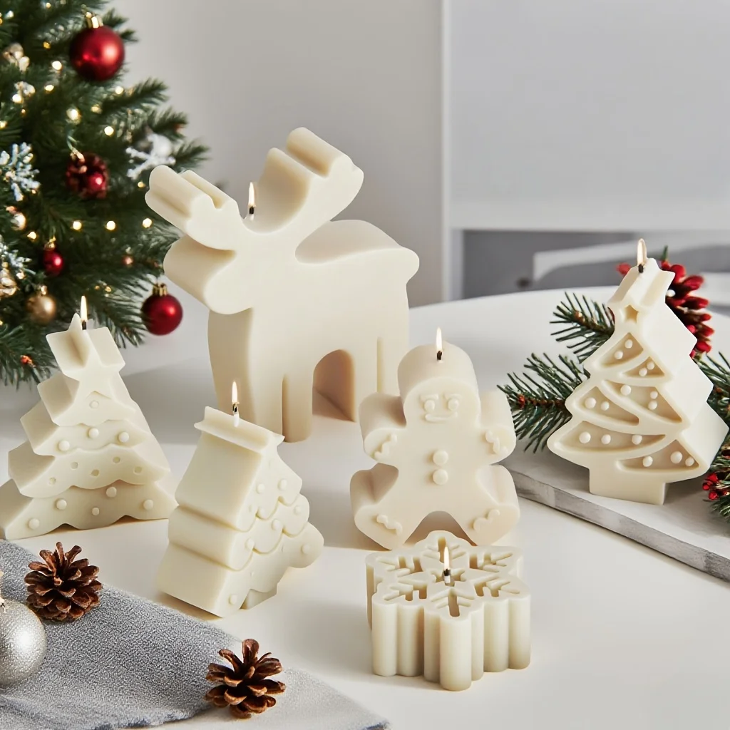 6pcs Christmas-Themed Silicone Candle Molds Set: Reusable, Soft & Easy-to-Release DIY Craft Molds for Aromatherapy Candles