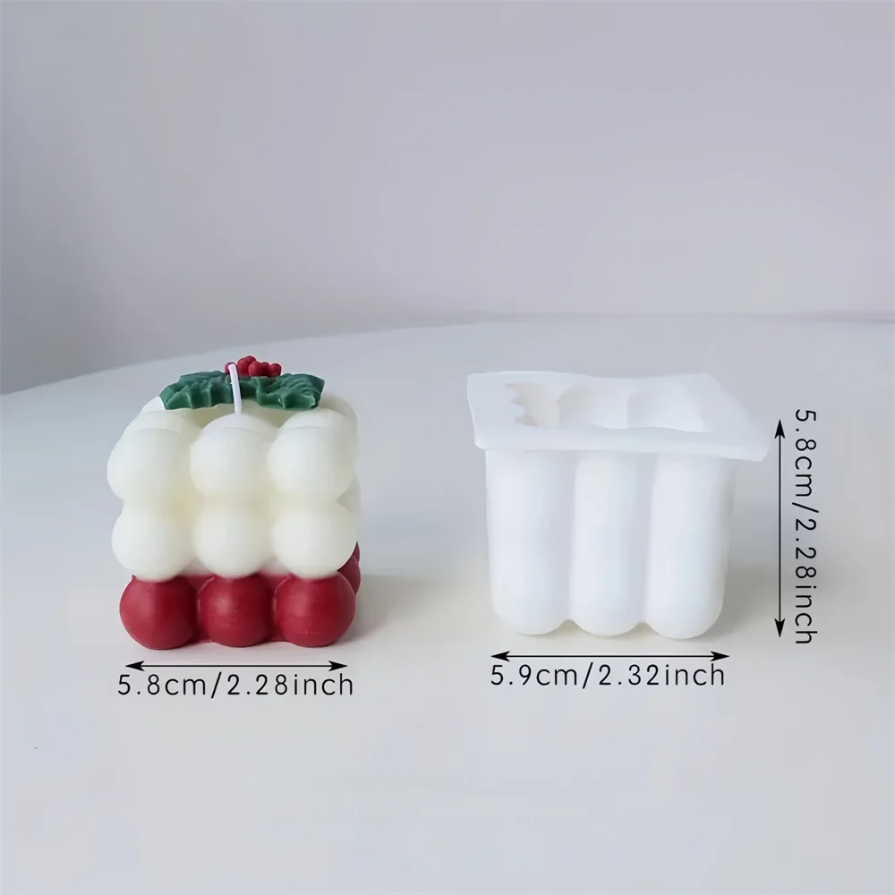 Christmas Holly Leaf Bubble Candle Silicone Mold Handmade Aromatherapy Gypsum Clay Making Shaped Candle Xmas New Year Gift Mold