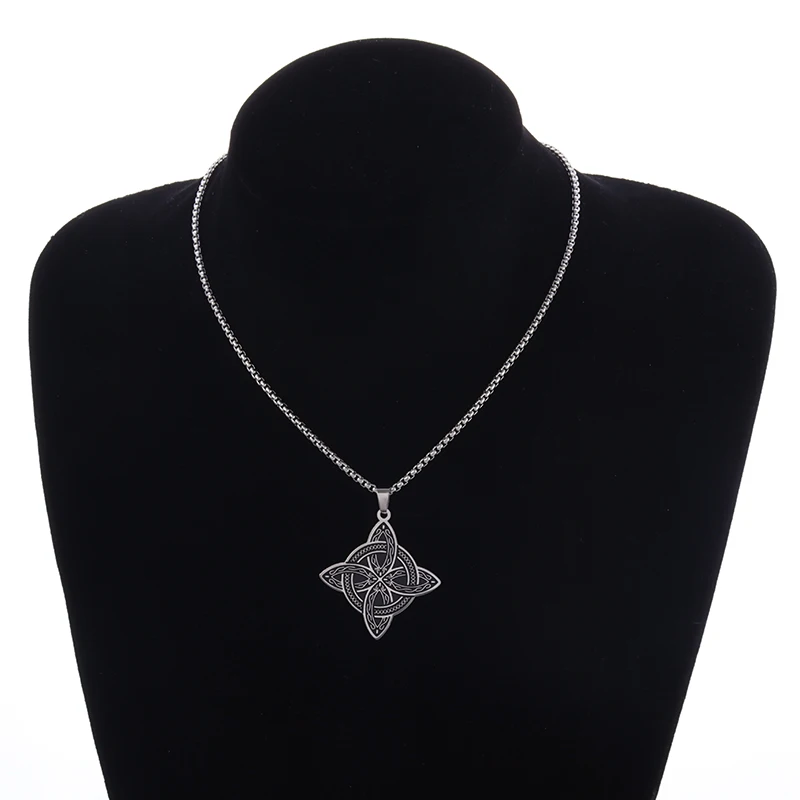 Exquisite Stainless Steel Pattern Witch Knot Pendant Necklace Celtic Knot Lucky Jewelry Christmas Gift for Friends and Family