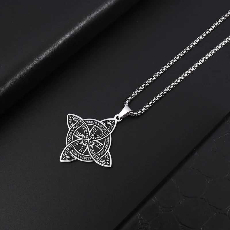 Exquisite Stainless Steel Pattern Witch Knot Pendant Necklace Celtic Knot Lucky Jewelry Christmas Gift for Friends and Family