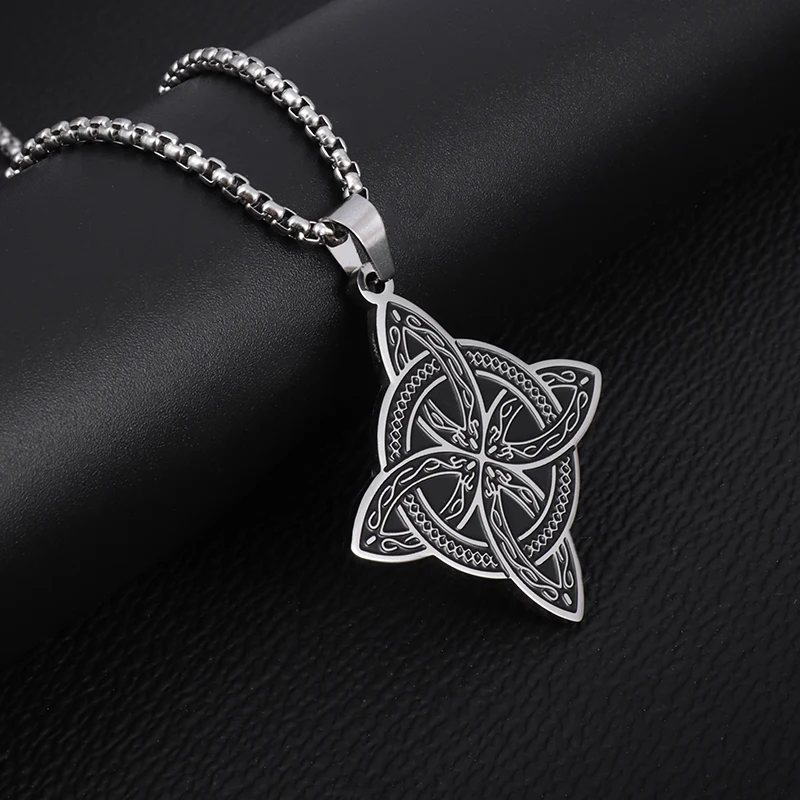 Exquisite Stainless Steel Pattern Witch Knot Pendant Necklace Celtic Knot Lucky Jewelry Christmas Gift for Friends and Family