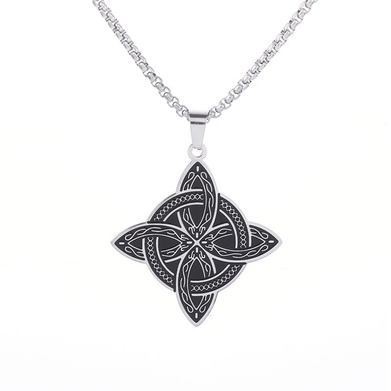 Exquisite Stainless Steel Pattern Witch Knot Pendant Necklace Celtic Knot Lucky Jewelry Christmas Gift for Friends and Family