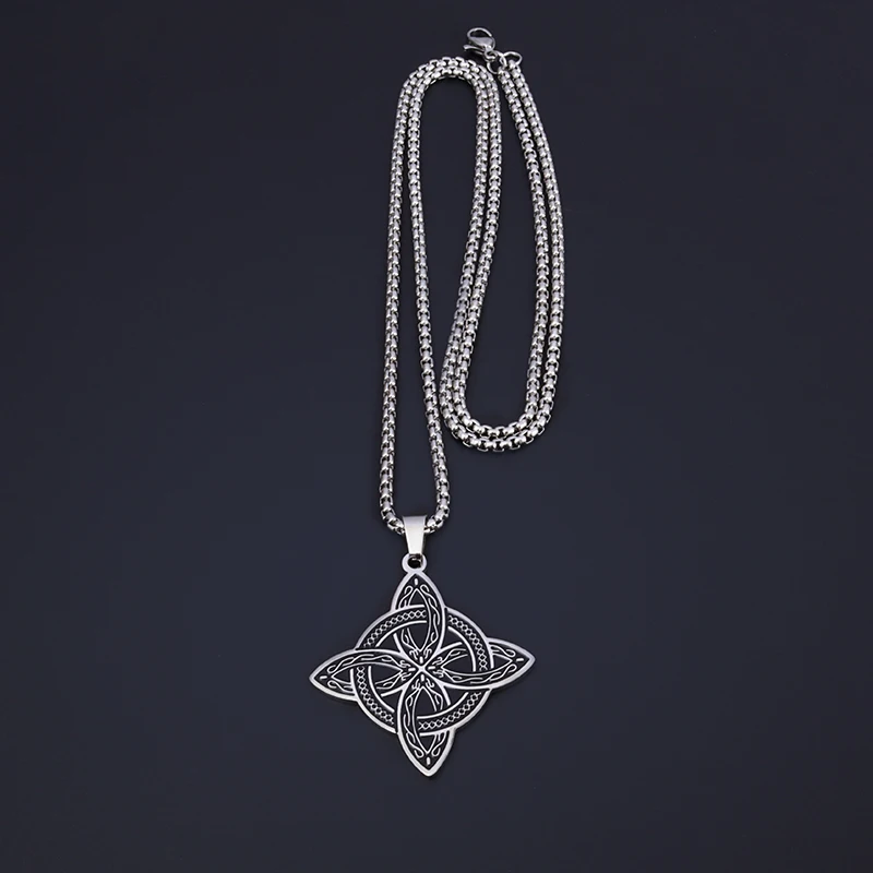 Exquisite Stainless Steel Pattern Witch Knot Pendant Necklace Celtic Knot Lucky Jewelry Christmas Gift for Friends and Family