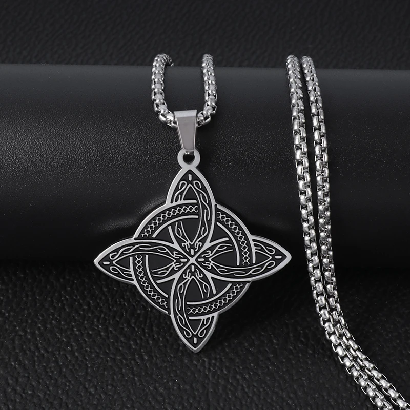 Exquisite Stainless Steel Pattern Witch Knot Pendant Necklace Celtic Knot Lucky Jewelry Christmas Gift for Friends and Family