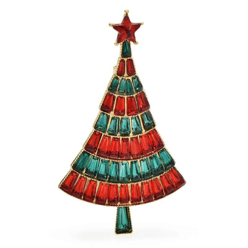 Wuli&baby Shining Christmas Tree Brooches For Women Unisex 4-color Rhinestone New Year Plants Party Office Brooch Pins Gifts