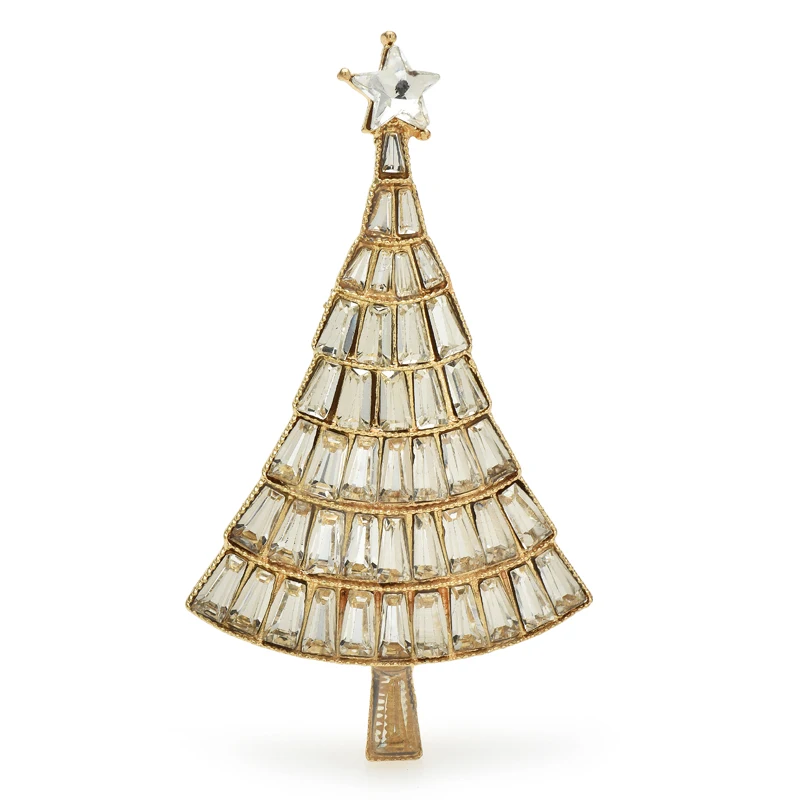 Wuli&baby Shining Christmas Tree Brooches For Women Unisex 4-color Rhinestone New Year Plants Party Office Brooch Pins Gifts