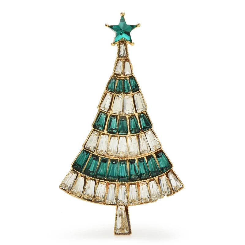Wuli&baby Shining Christmas Tree Brooches For Women Unisex 4-color Rhinestone New Year Plants Party Office Brooch Pins Gifts