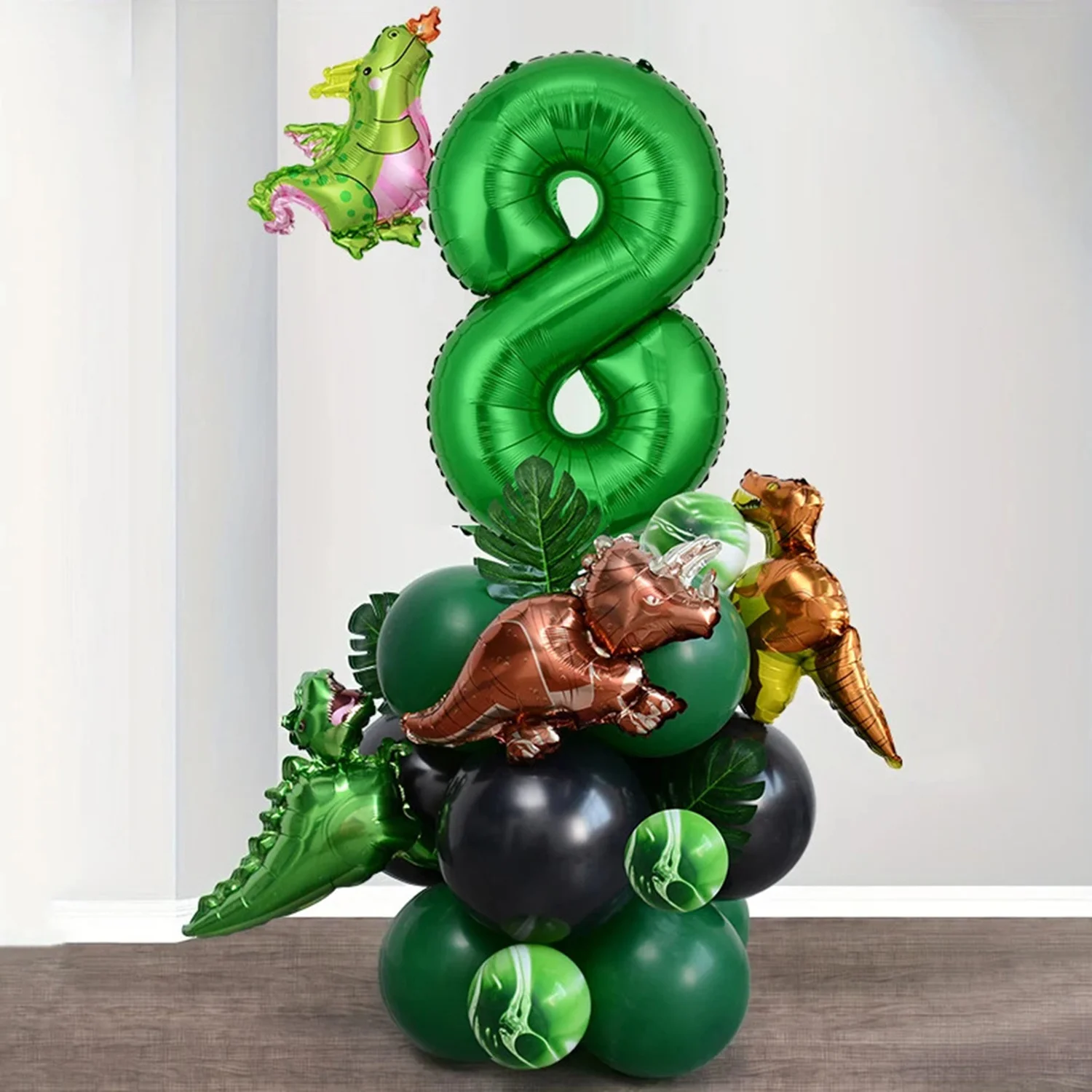 25Pcs 32 Inch Green Number Mini Dinosaur Foil Balloons for Birthday Anniversary Festival Halloween Christmas Party Decorations