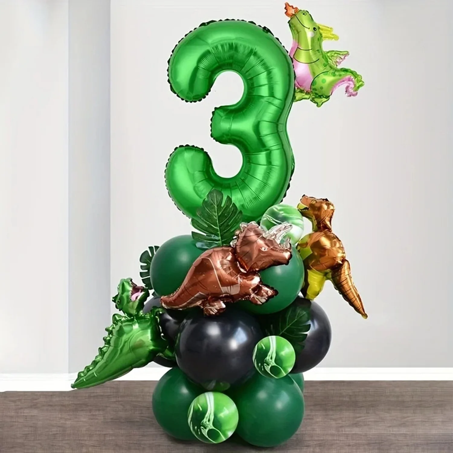 25Pcs 32 Inch Green Number Mini Dinosaur Foil Balloons for Birthday Anniversary Festival Halloween Christmas Party Decorations