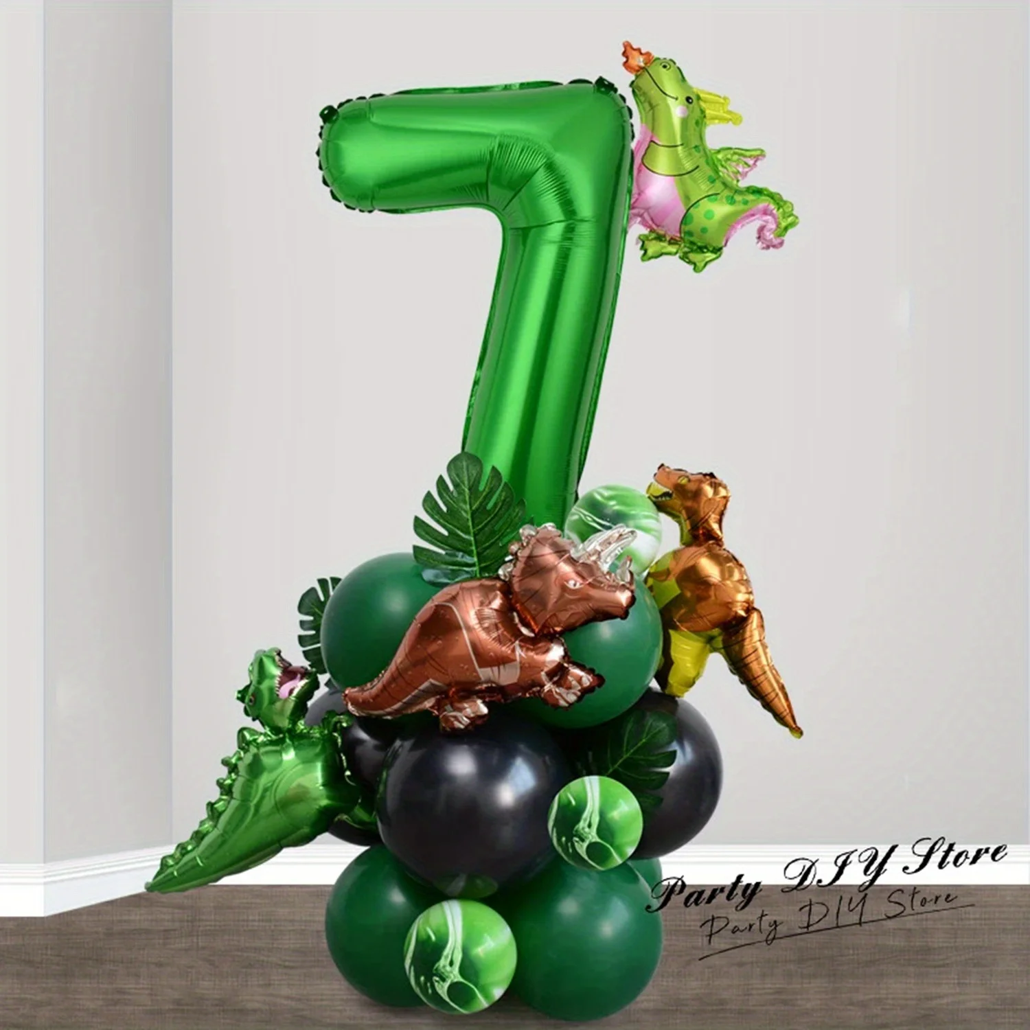 25Pcs 32 Inch Green Number Mini Dinosaur Foil Balloons for Birthday Anniversary Festival Halloween Christmas Party Decorations