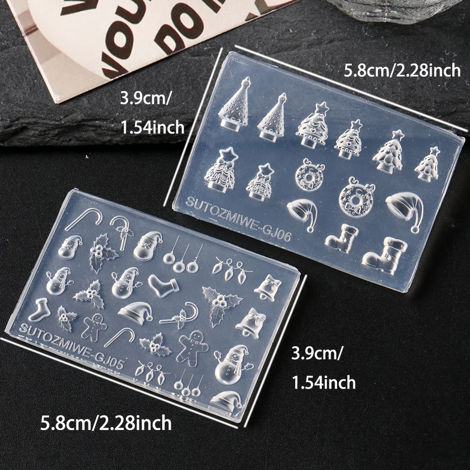 Christmas Theme Cartoon Silicone Nail Carving Mold High Transparency Snowman Gingerbread Soft Nail Template Winter DIY Nail Deco