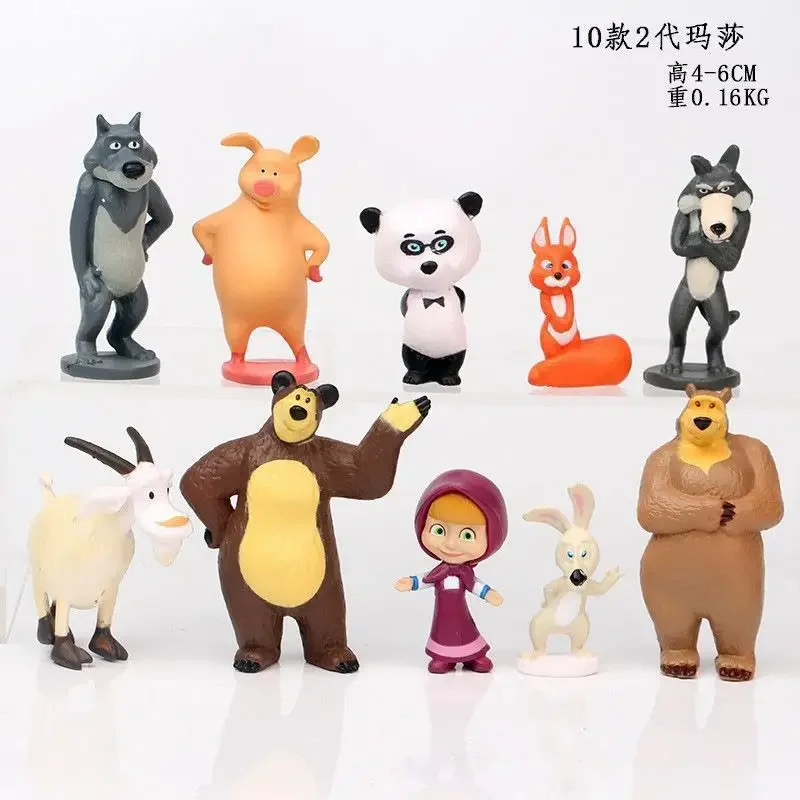 10Pieces Masha and The Bear Action Figure Anime Model Cartoon Toys Anime Figure for Friends Gifts Christmas Gift