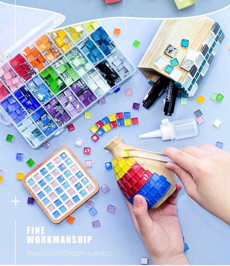 50pcs Glass Mosaic Tiles Colorful Square Mosaic Pieces for Mosaic Projects DIY Crafts Mosaic Handmade Christmas Decoration