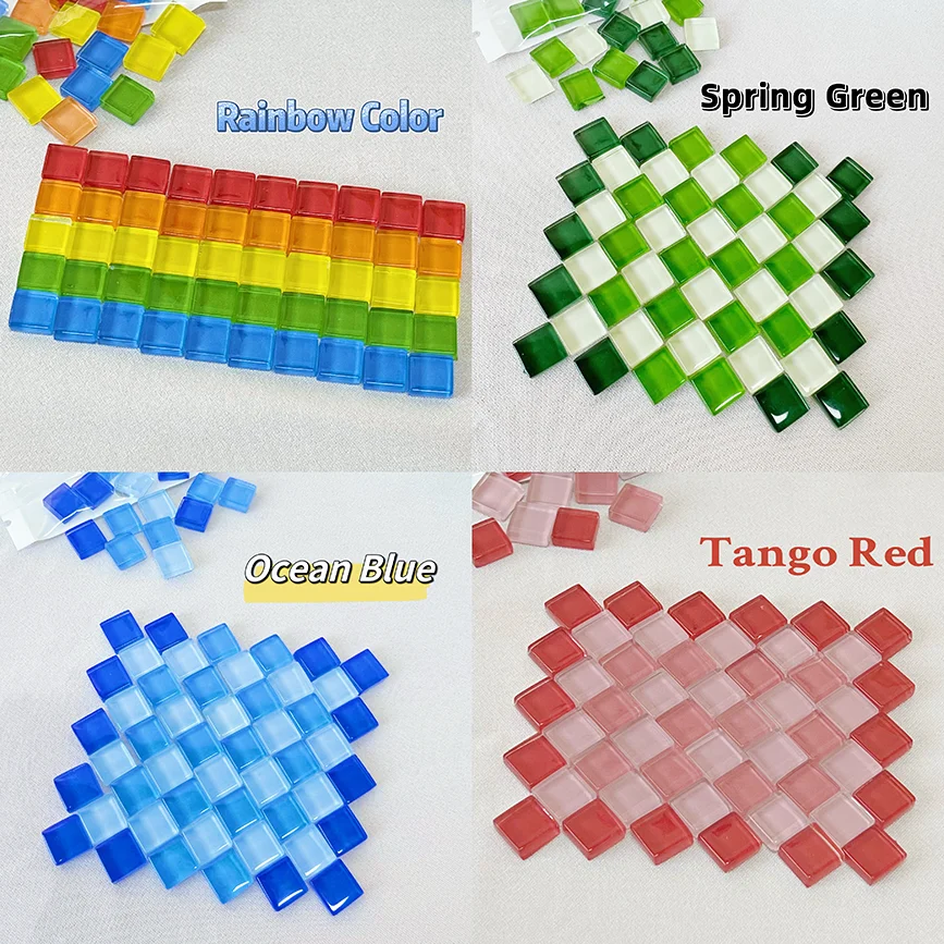 50pcs Glass Mosaic Tiles Colorful Square Mosaic Pieces for Mosaic Projects DIY Crafts Mosaic Handmade Christmas Decoration