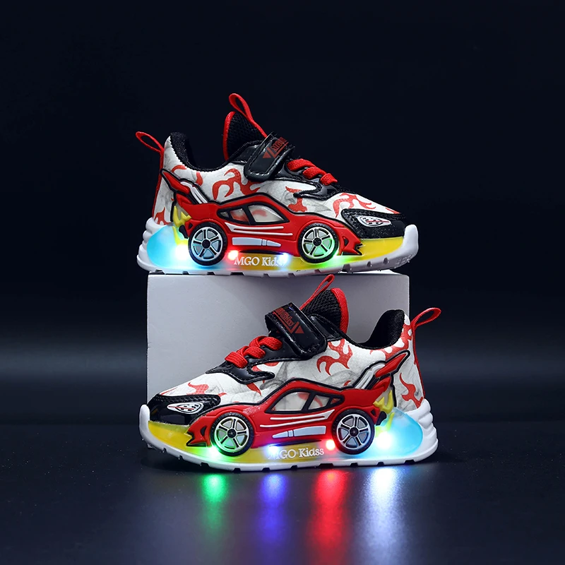 Mgo Kidss New Spring and Autumn Children's Car-Themed Boys' Sneakers, Cartoon Light-Up Shoes for Kids, Boys' Glowing Running Shoes for Ages 1-3-6, Led Light-Up Shoes, Lightweight Boys' Shoes, Light-Up Sneakers, Christmas/Halloween Gift