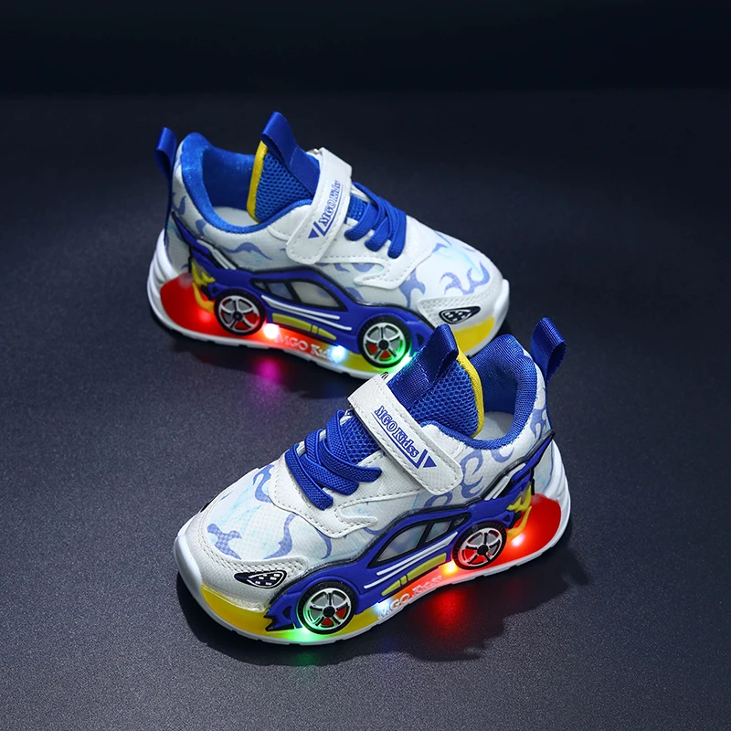 Mgo Kidss New Spring and Autumn Children's Car-Themed Boys' Sneakers, Cartoon Light-Up Shoes for Kids, Boys' Glowing Running Shoes for Ages 1-3-6, Led Light-Up Shoes, Lightweight Boys' Shoes, Light-Up Sneakers, Christmas/Halloween Gift