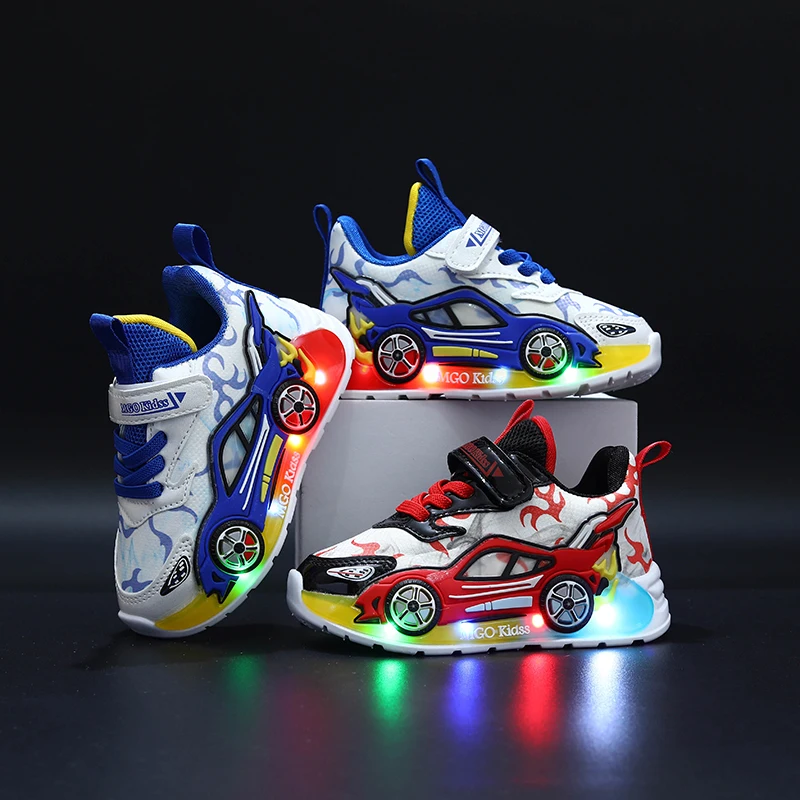 Mgo Kidss New Spring and Autumn Children's Car-Themed Boys' Sneakers, Cartoon Light-Up Shoes for Kids, Boys' Glowing Running Shoes for Ages 1-3-6, Led Light-Up Shoes, Lightweight Boys' Shoes, Light-Up Sneakers, Christmas/Halloween Gift