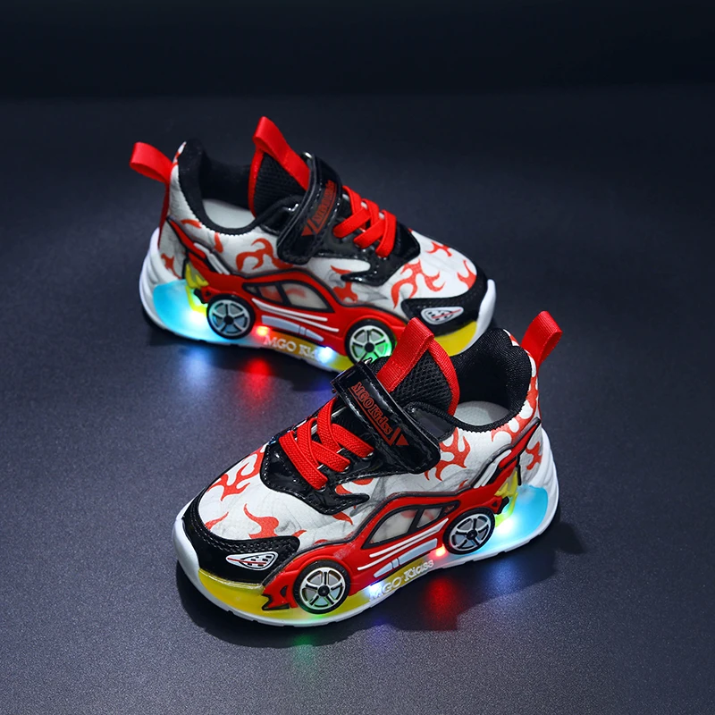 Mgo Kidss New Spring and Autumn Children's Car-Themed Boys' Sneakers, Cartoon Light-Up Shoes for Kids, Boys' Glowing Running Shoes for Ages 1-3-6, Led Light-Up Shoes, Lightweight Boys' Shoes, Light-Up Sneakers, Christmas/Halloween Gift
