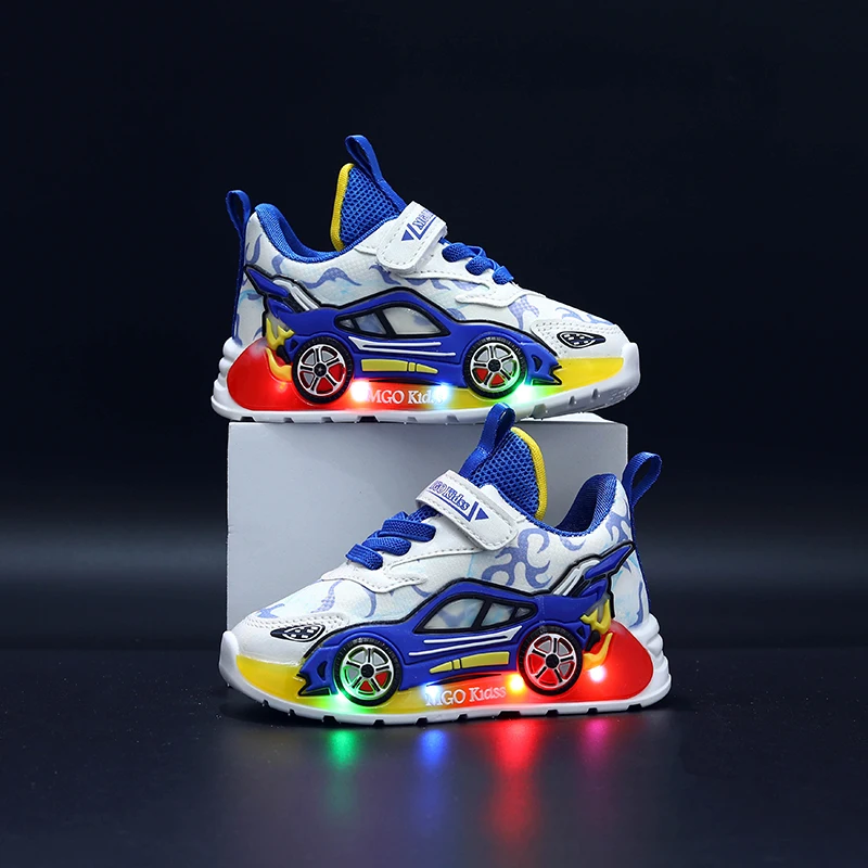 Mgo Kidss New Spring and Autumn Children's Car-Themed Boys' Sneakers, Cartoon Light-Up Shoes for Kids, Boys' Glowing Running Shoes for Ages 1-3-6, Led Light-Up Shoes, Lightweight Boys' Shoes, Light-Up Sneakers, Christmas/Halloween Gift