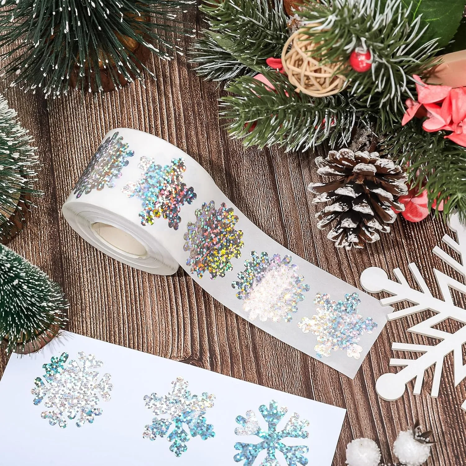 100-500pcs Laser Christmas Snow Stickers Party Christmas Gift Wrapping Label Children Scrapbook Stationery Stickers