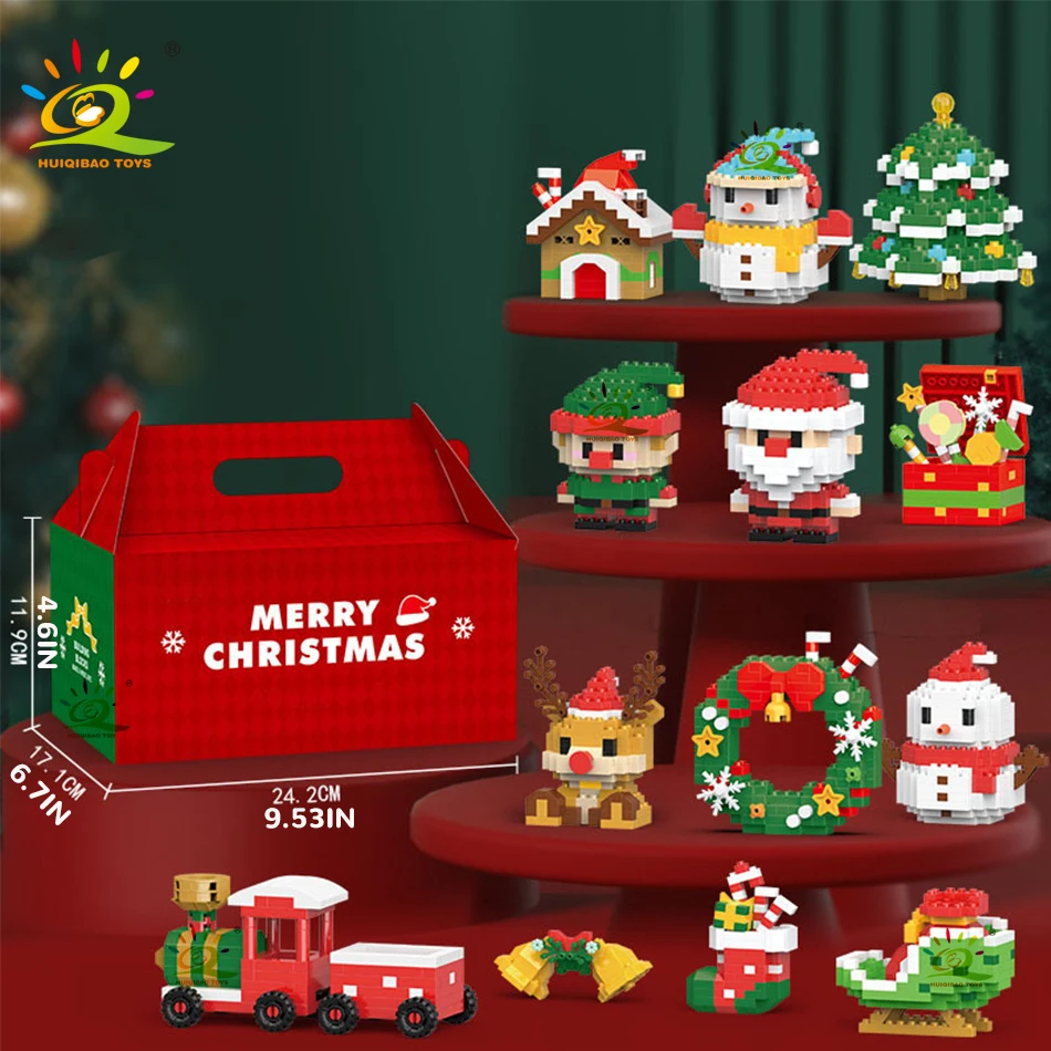 HUIQIBAO Children Mini Christmas Tree Santa Claus Snowman Model Micro Bricks Building Block DIY Elk Bricks Toys for Adult Gift