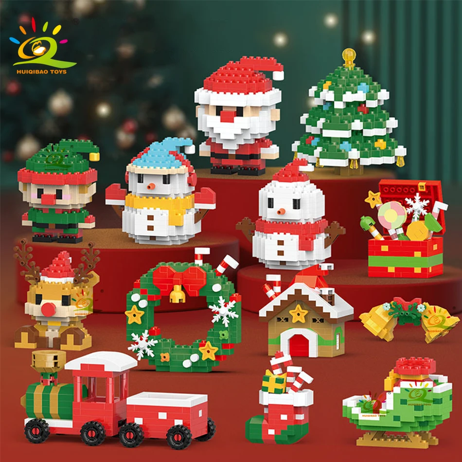 HUIQIBAO Children Mini Christmas Tree Santa Claus Snowman Model Micro Bricks Building Block DIY Elk Bricks Toys for Adult Gift
