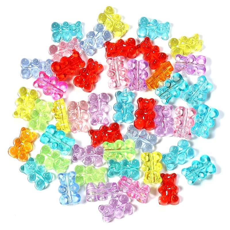 50pcs Colorful Transparent Cute Gummy Bear Acrylic Beads for Jewelry Making DIY Necklace Bracelet Earrings Christmas Gift