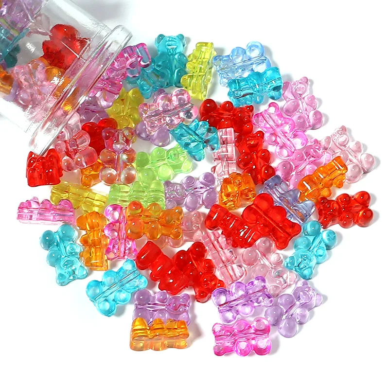 50pcs Colorful Transparent Cute Gummy Bear Acrylic Beads for Jewelry Making DIY Necklace Bracelet Earrings Christmas Gift
