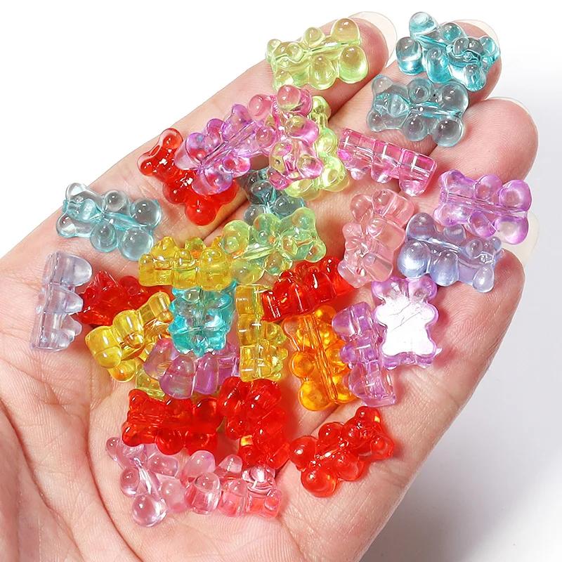 50pcs Colorful Transparent Cute Gummy Bear Acrylic Beads for Jewelry Making DIY Necklace Bracelet Earrings Christmas Gift