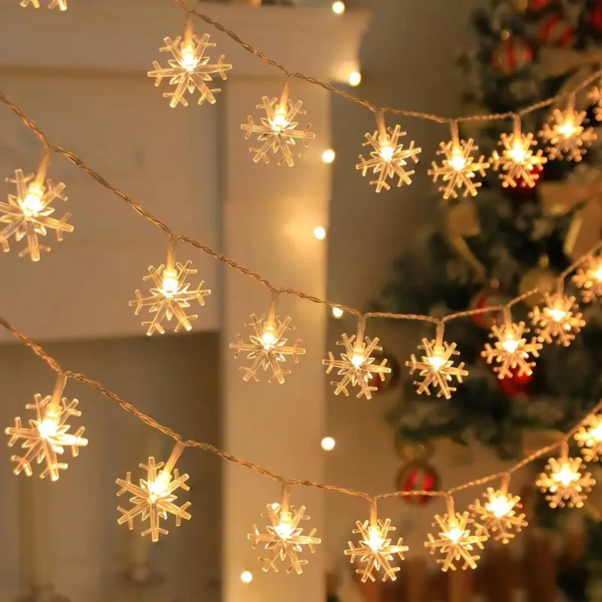 1pc LED Christmas Snowflake String Light Indoor & Outdoor Hanging Decorative Lighting Fairy Atmosphere Lamp For Garden Party