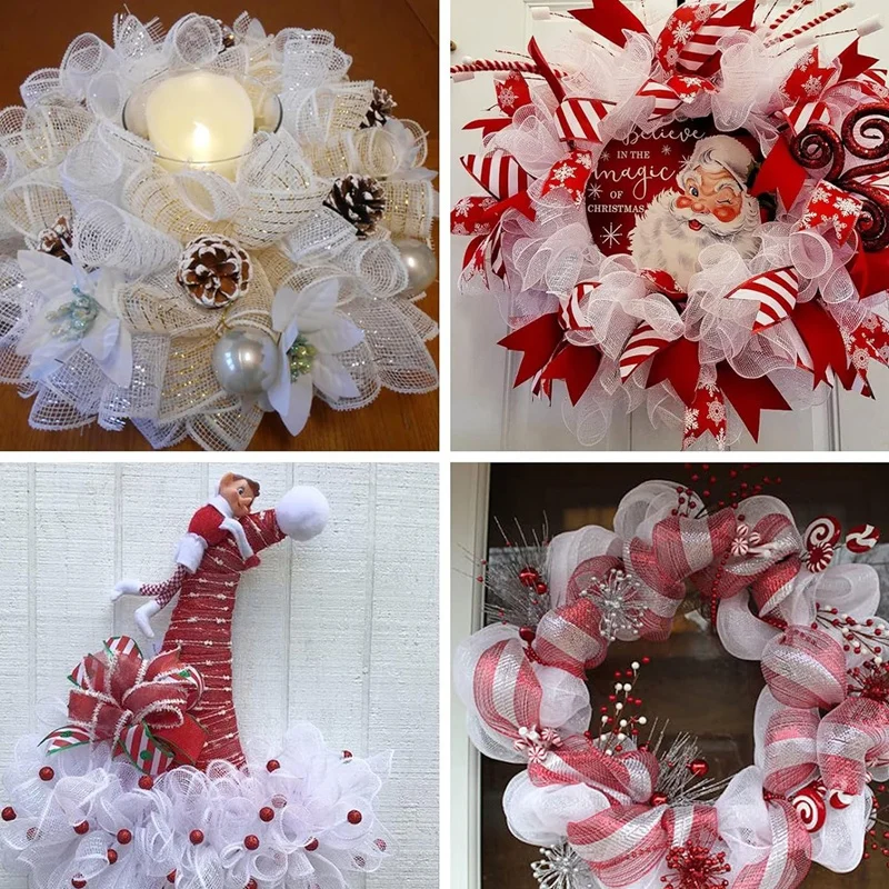 1Roll Christmas Mesh Ribbon DIY Wreath Bow Ribbon Christmas Tree Decorations For Home 2025 Xmas Gifts Navidad Noel New Year 2026