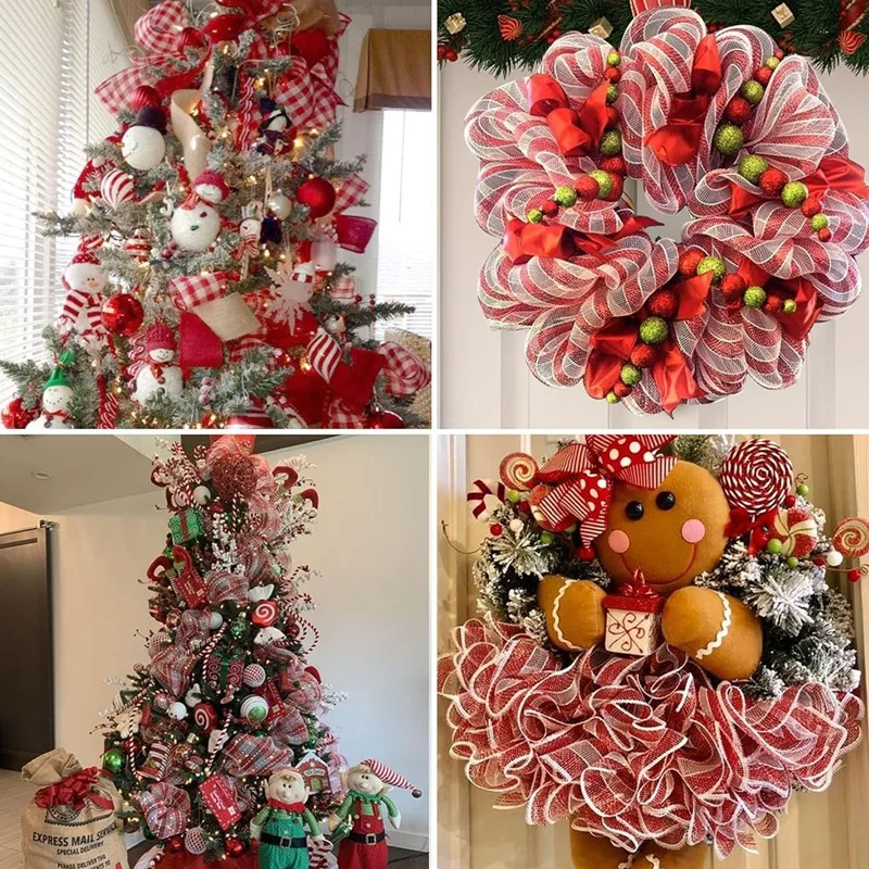 1Roll Christmas Mesh Ribbon DIY Wreath Bow Ribbon Christmas Tree Decorations For Home 2025 Xmas Gifts Navidad Noel New Year 2026