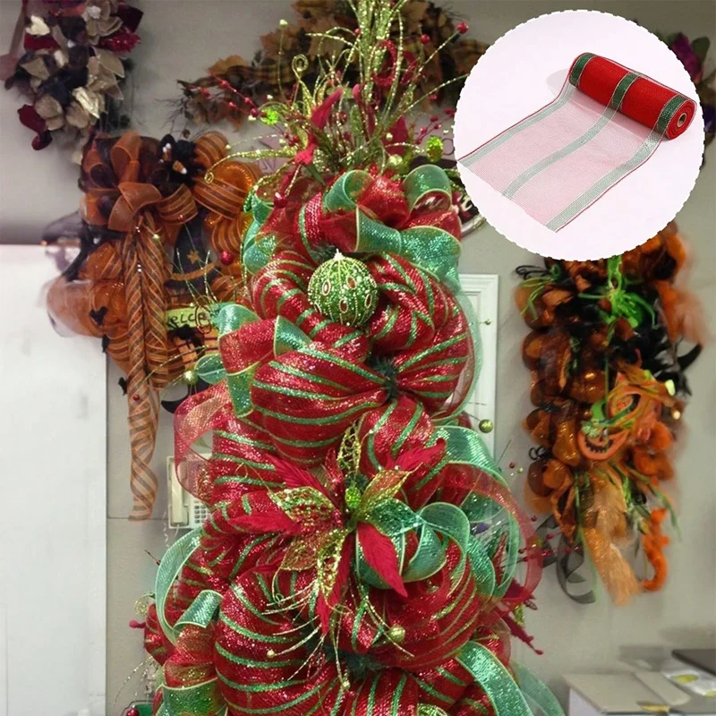 1Roll Christmas Mesh Ribbon DIY Wreath Bow Ribbon Christmas Tree Decorations For Home 2025 Xmas Gifts Navidad Noel New Year 2026