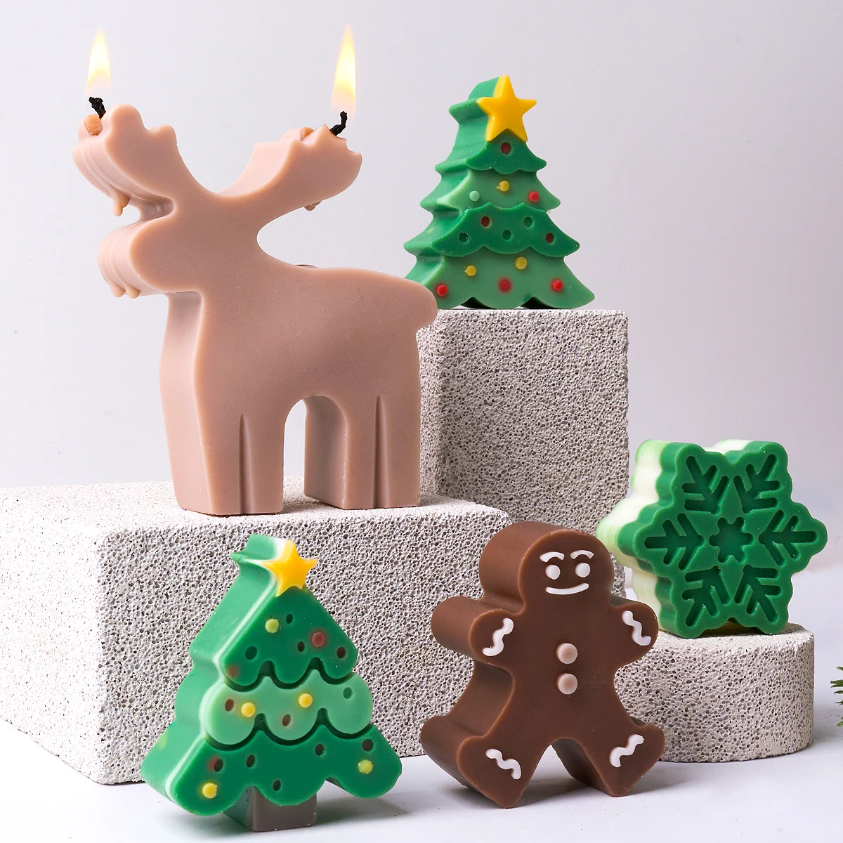 Christmas Tree Snowflake Silicone Candle Mold DIY Xmas Ornaments Making Soap Plaster Resin Casting Molds Home Decor Craft Gifts
