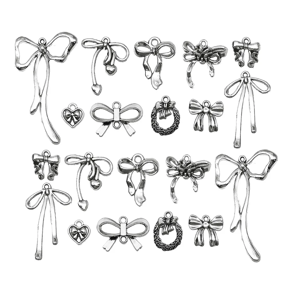 Mix 20 Pieces/Ancient Silver Bow Series Fashion Jewelry Making DIY Craft Back to School Halloween Christmas Fashion Accessories