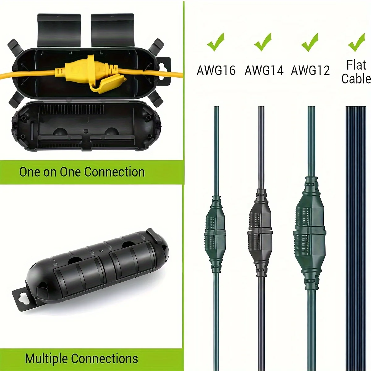 Extension Cord Plug Connection Protective Safety Cover, Water-Resistant Indoor Outdoor,String Holiday Christmas Lights Tools Fan
