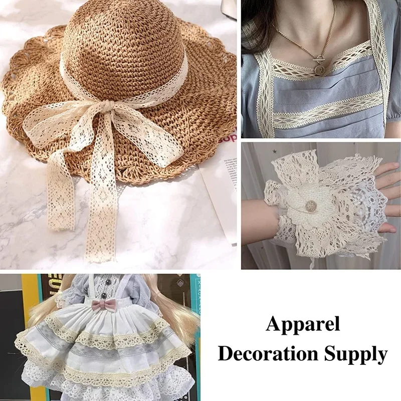 5M Cotton Lace Trim Sewing Crochet Lace Ribbon Beige Trim Lace Ribbon DIY Wedding Party Christmas Gift Decor Sewing Craft Supply