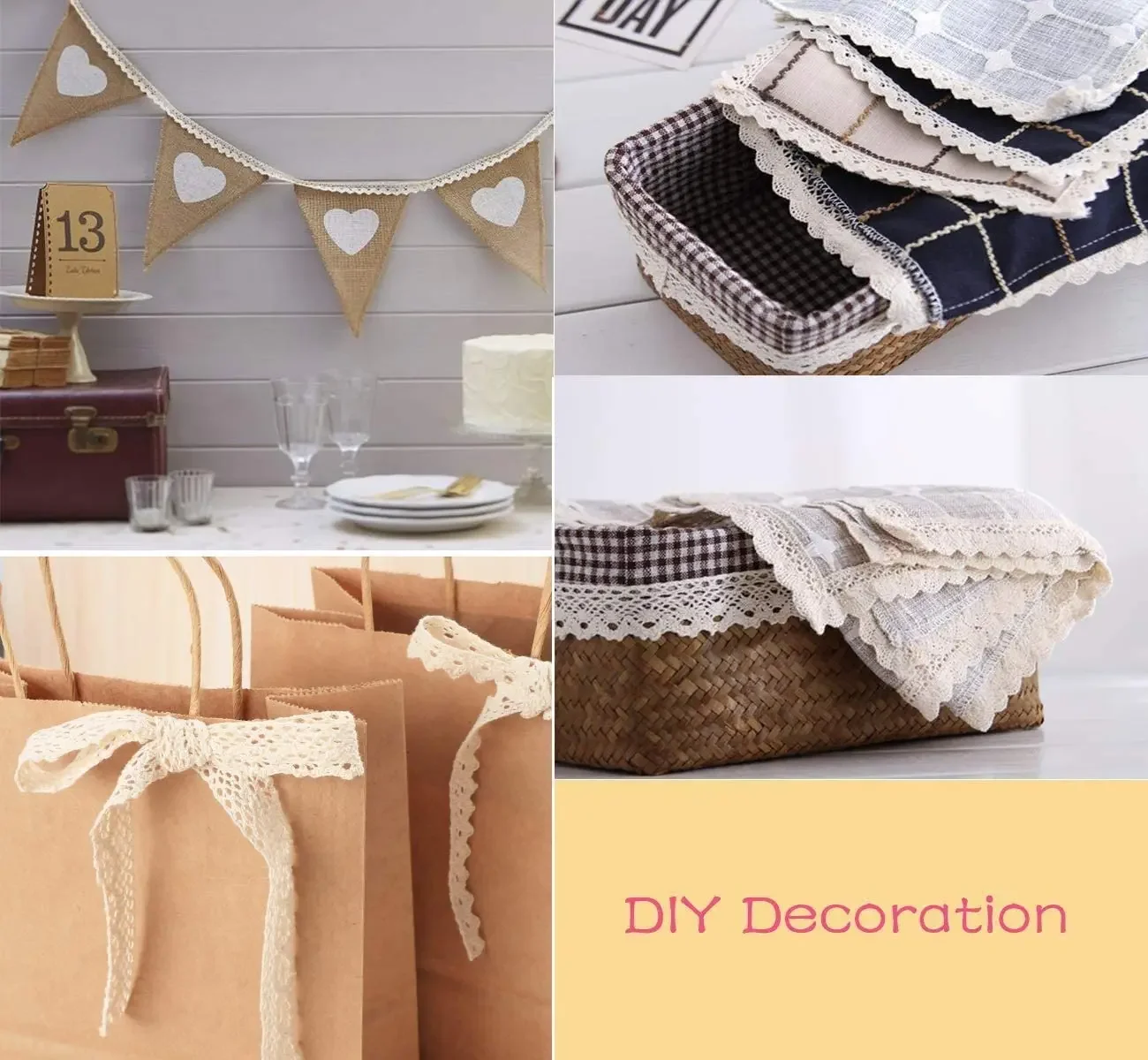5M Cotton Lace Trim Sewing Crochet Lace Ribbon Beige Trim Lace Ribbon DIY Wedding Party Christmas Gift Decor Sewing Craft Supply