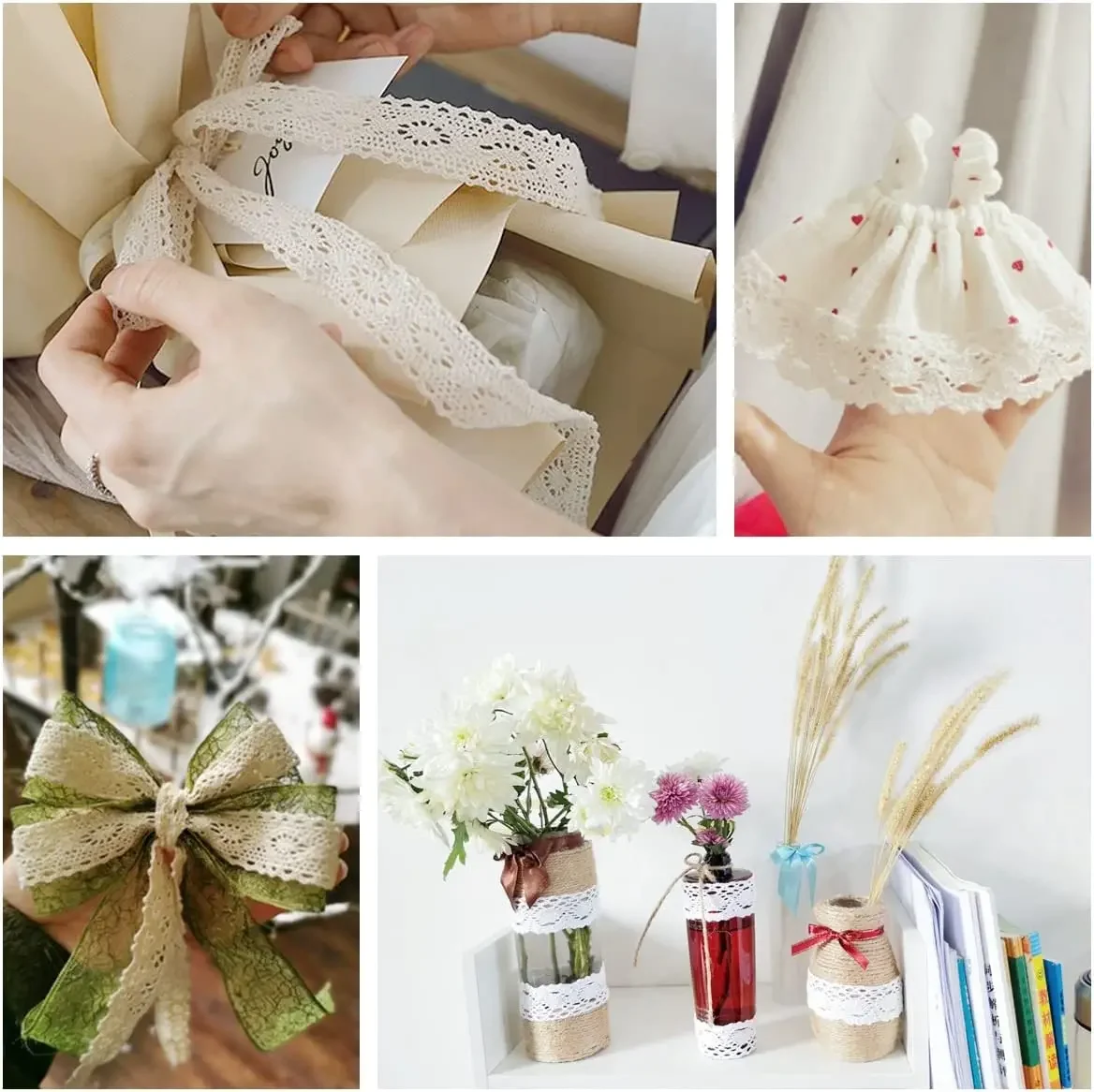 5M Cotton Lace Trim Sewing Crochet Lace Ribbon Beige Trim Lace Ribbon DIY Wedding Party Christmas Gift Decor Sewing Craft Supply
