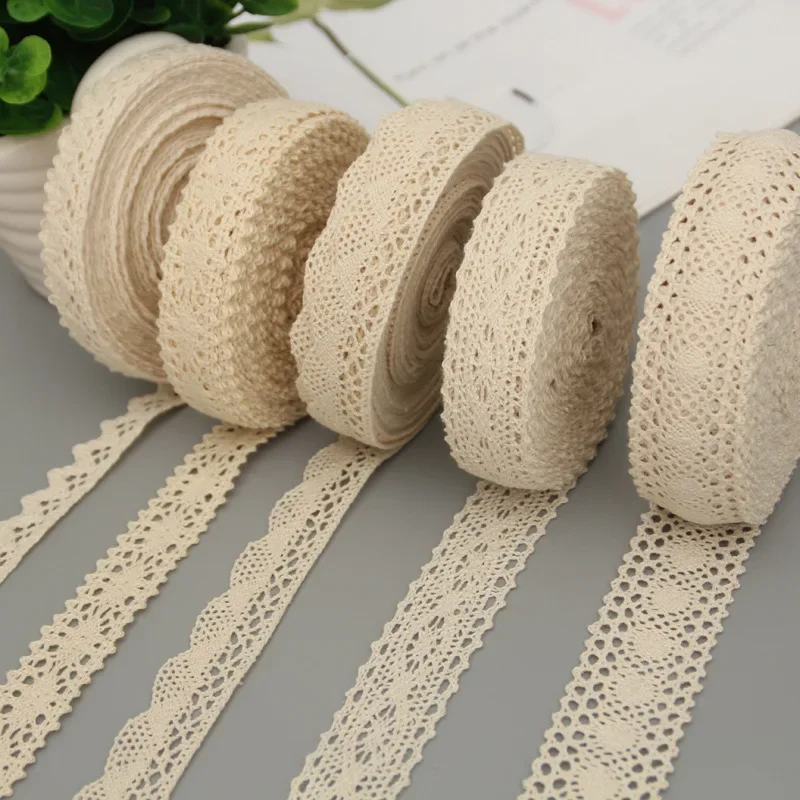5M Cotton Lace Trim Sewing Crochet Lace Ribbon Beige Trim Lace Ribbon DIY Wedding Party Christmas Gift Decor Sewing Craft Supply