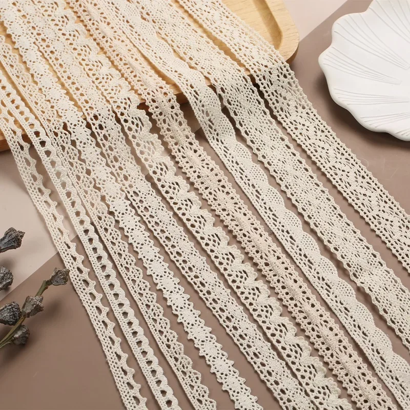 5M Cotton Lace Trim Sewing Crochet Lace Ribbon Beige Trim Lace Ribbon DIY Wedding Party Christmas Gift Decor Sewing Craft Supply