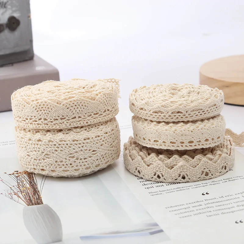 5M Cotton Lace Trim Sewing Crochet Lace Ribbon Beige Trim Lace Ribbon DIY Wedding Party Christmas Gift Decor Sewing Craft Supply