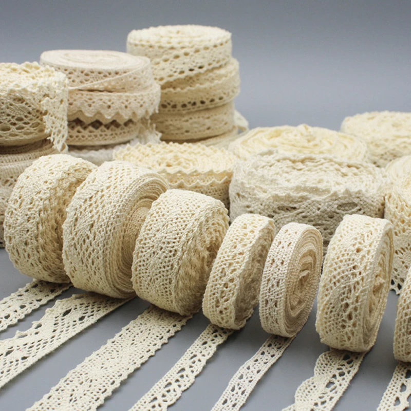 5M Cotton Lace Trim Sewing Crochet Lace Ribbon Beige Trim Lace Ribbon DIY Wedding Party Christmas Gift Decor Sewing Craft Supply