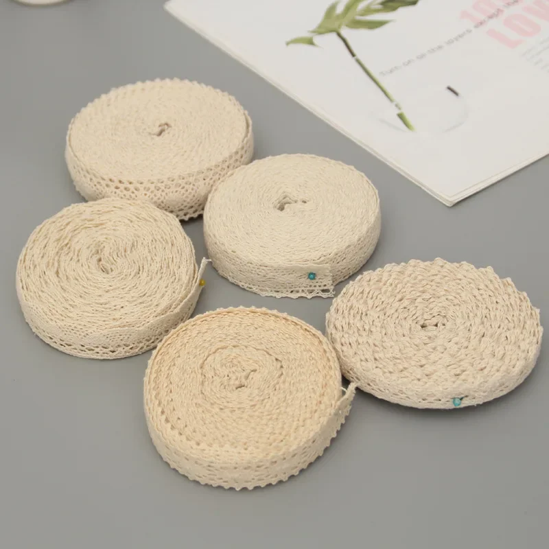 5M Cotton Lace Trim Sewing Crochet Lace Ribbon Beige Trim Lace Ribbon DIY Wedding Party Christmas Gift Decor Sewing Craft Supply