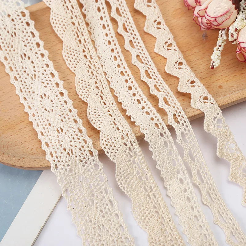 5M Cotton Lace Trim Sewing Crochet Lace Ribbon Beige Trim Lace Ribbon DIY Wedding Party Christmas Gift Decor Sewing Craft Supply