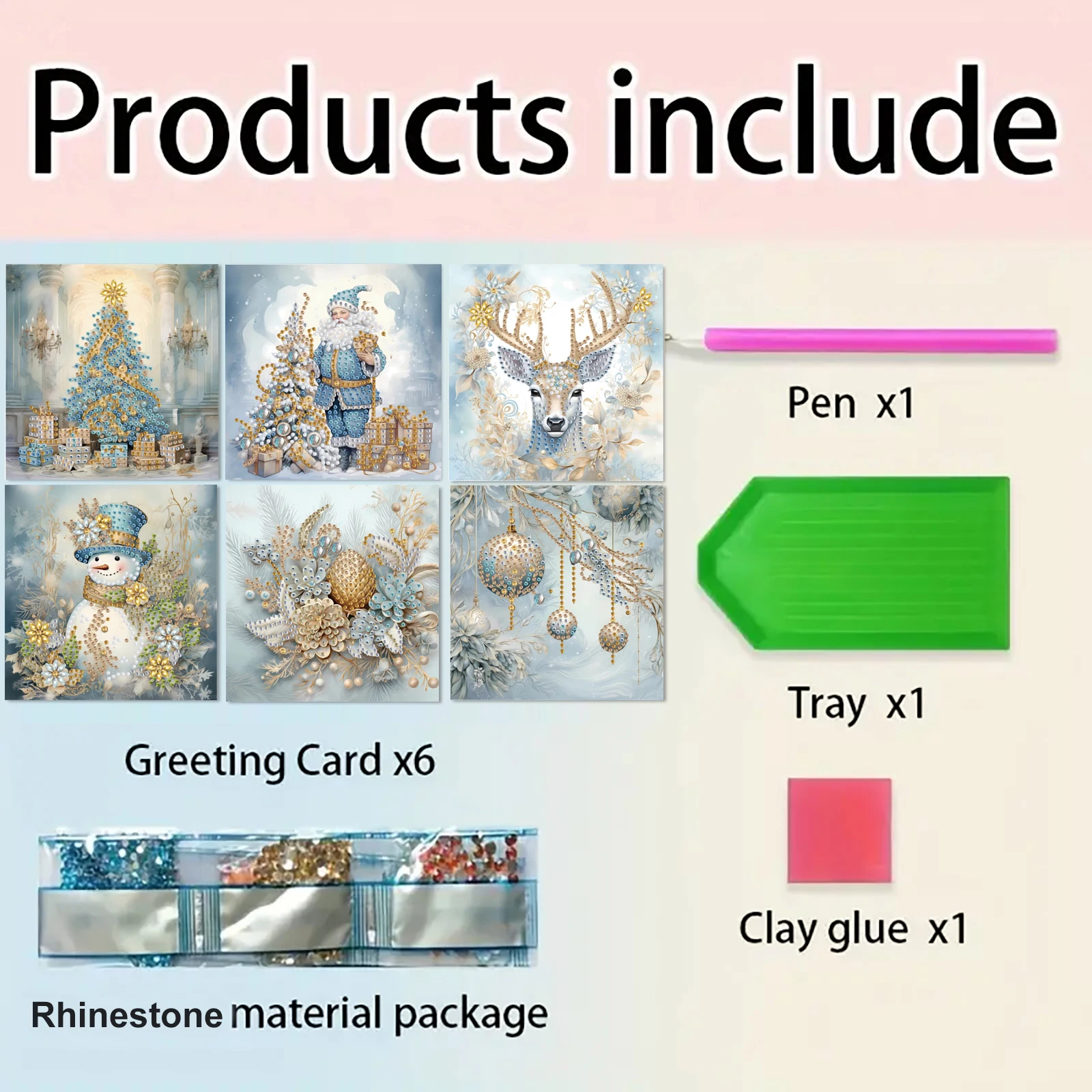 6 Pieces of Diamond Painting Set-Christmas Snowman Theme Greeting Card, Blessings and Wishes, Unique Design by Mark Sai