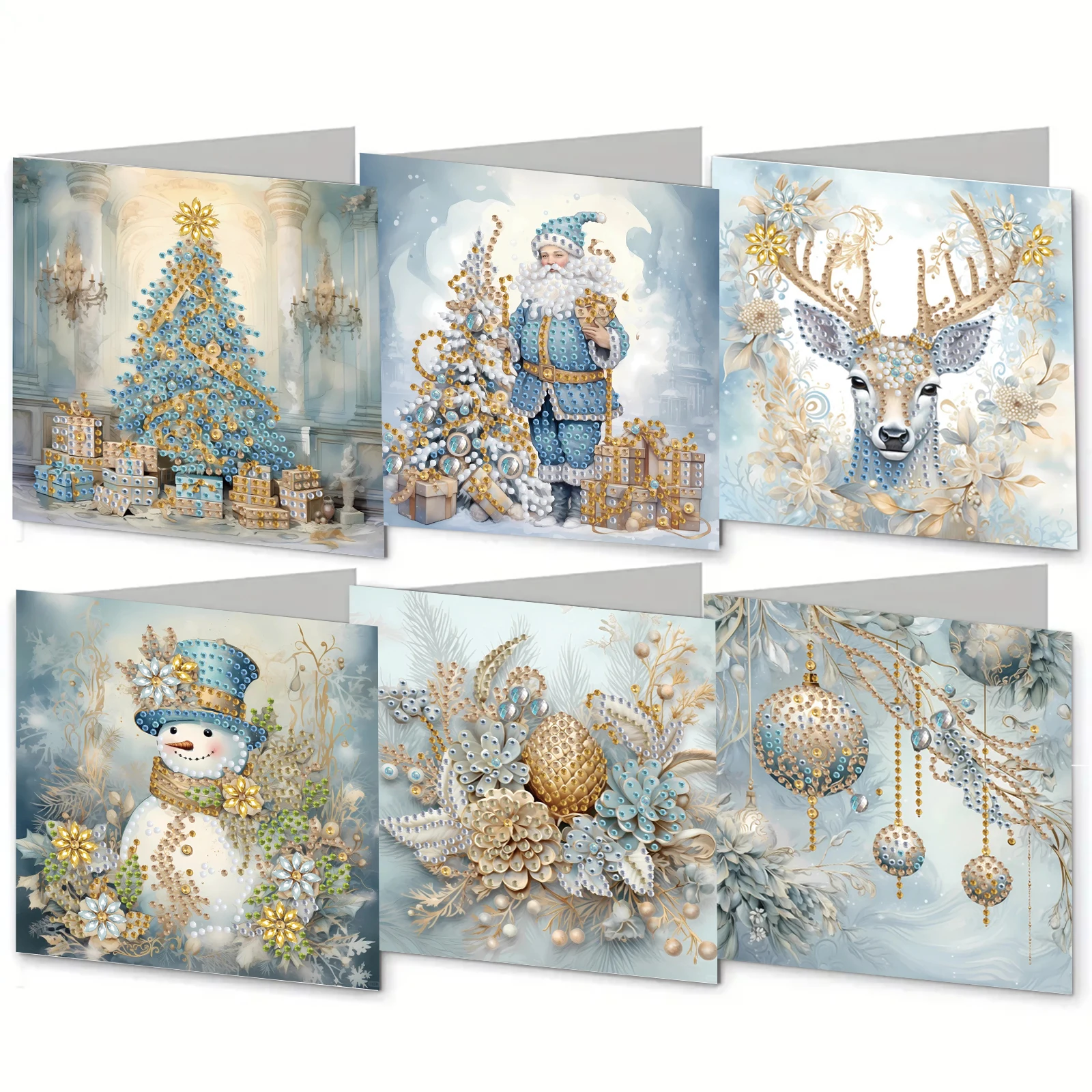 6 Pieces of Diamond Painting Set-Christmas Snowman Theme Greeting Card, Blessings and Wishes, Unique Design by Mark Sai